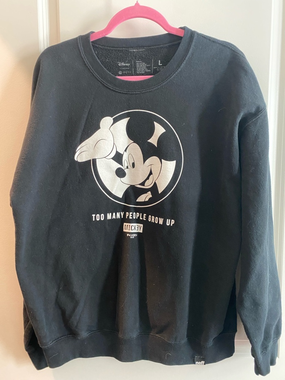 Disney x Neff Black Crewneck Sweatshirt with White Mickey Graphic